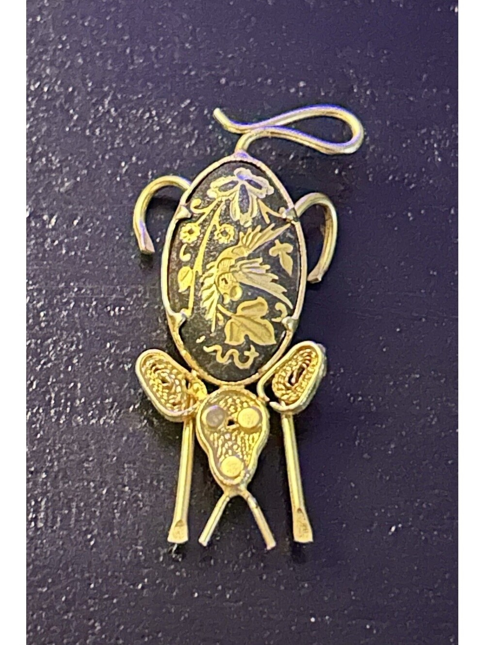 Vintage Damascene Toledo Spain Mouse Pin / Brooch 1960’s
